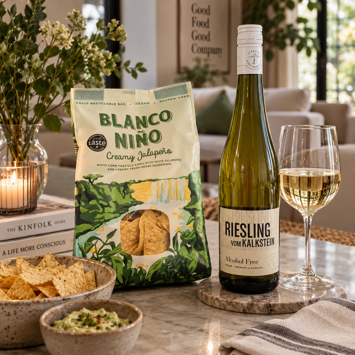 Terroir Riesling Kalkstein Alcohol Free White Wine + FREE Blanco Niño Tortilla Chips