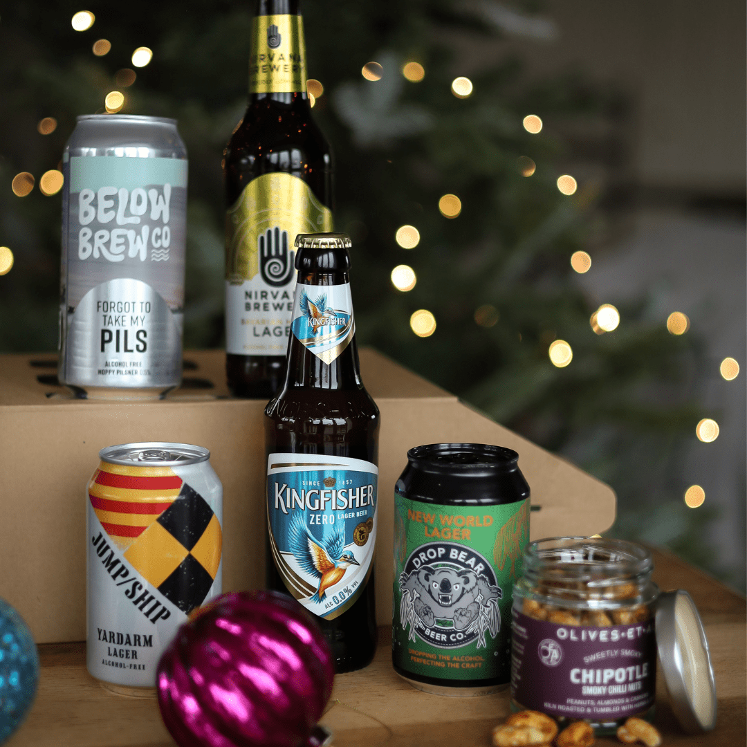 A perfect round' 5 Alcohol Free Lagers & Nuts in a Gift Box - Wise Bartender - Mixed Pack