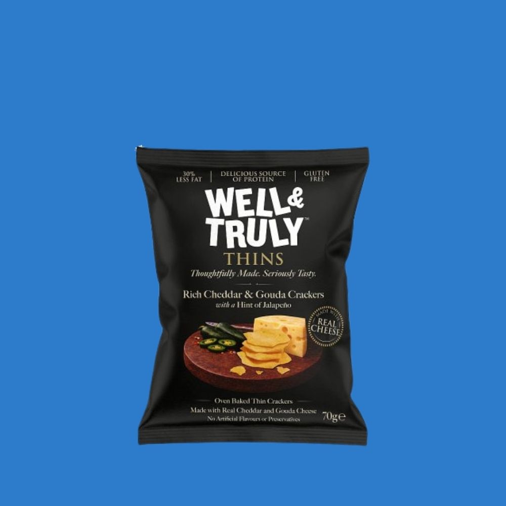 Well & Truly Cheese & Jalapeño Thins (100g) | Gluten Free Baked Cheese Snack