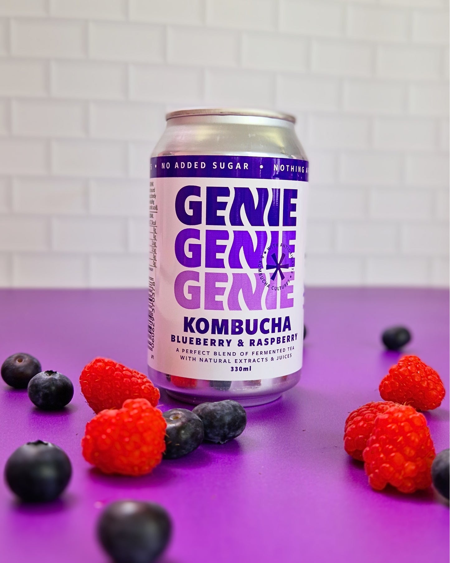 Genie Drinks 'Blueberry & Raspberry'  Kombucha Soda (0% ABV)