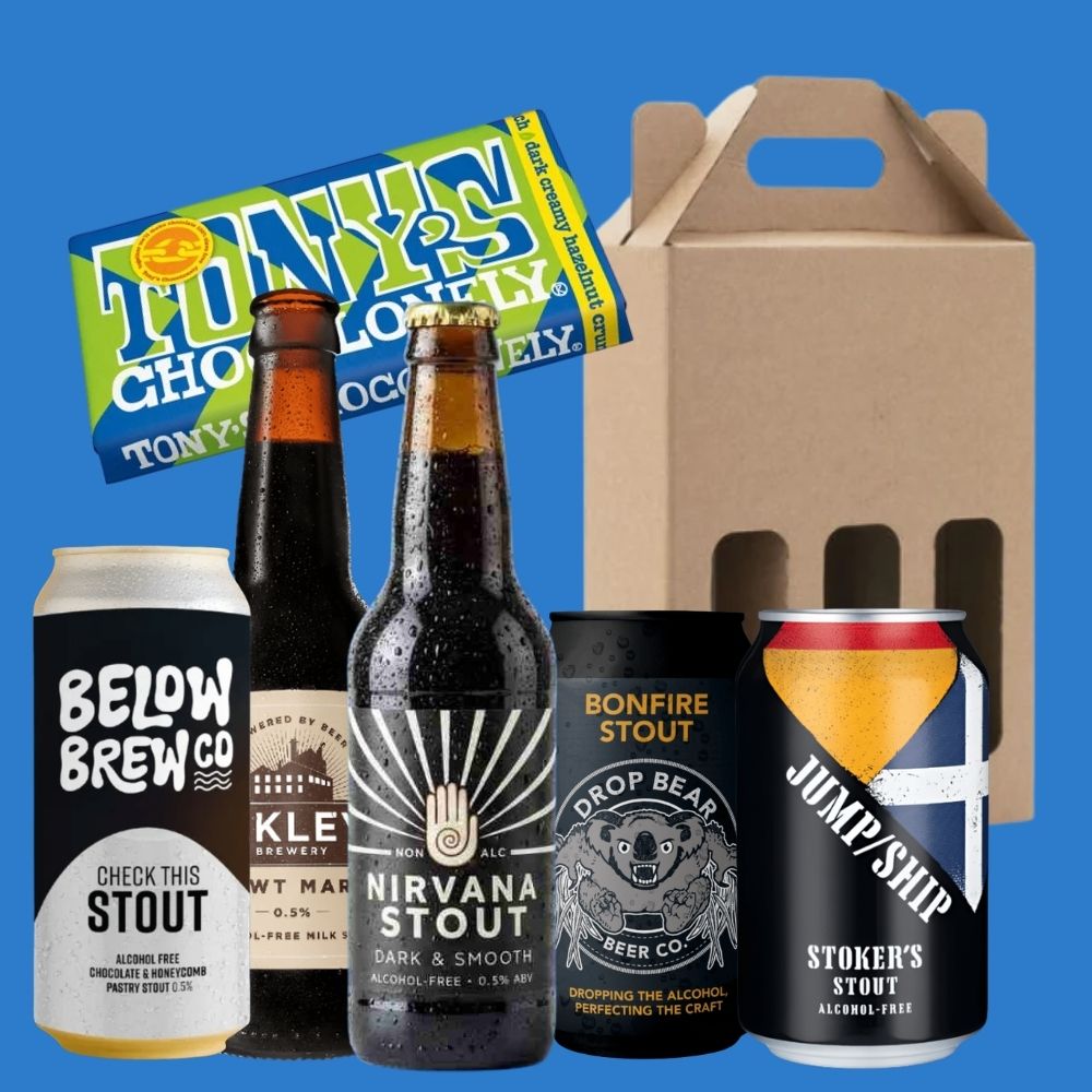 5 Bottle Alcohol Free Dark Beer, Chocolate Bar & Gift Pack - Wise Bartender - Mixed Pack