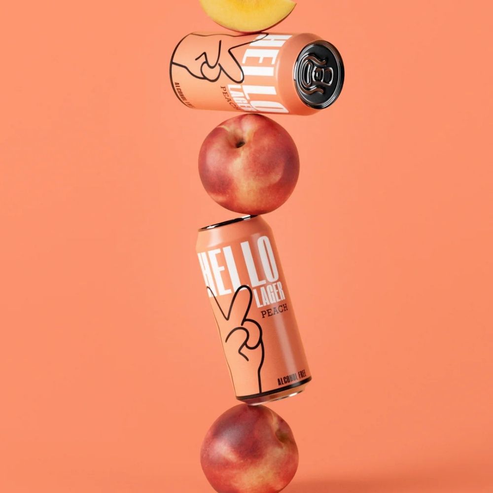 HELLO Lager Top w/ Peach 0.5% ABV | Alcohol‑Free Helles Lager 440ml Can