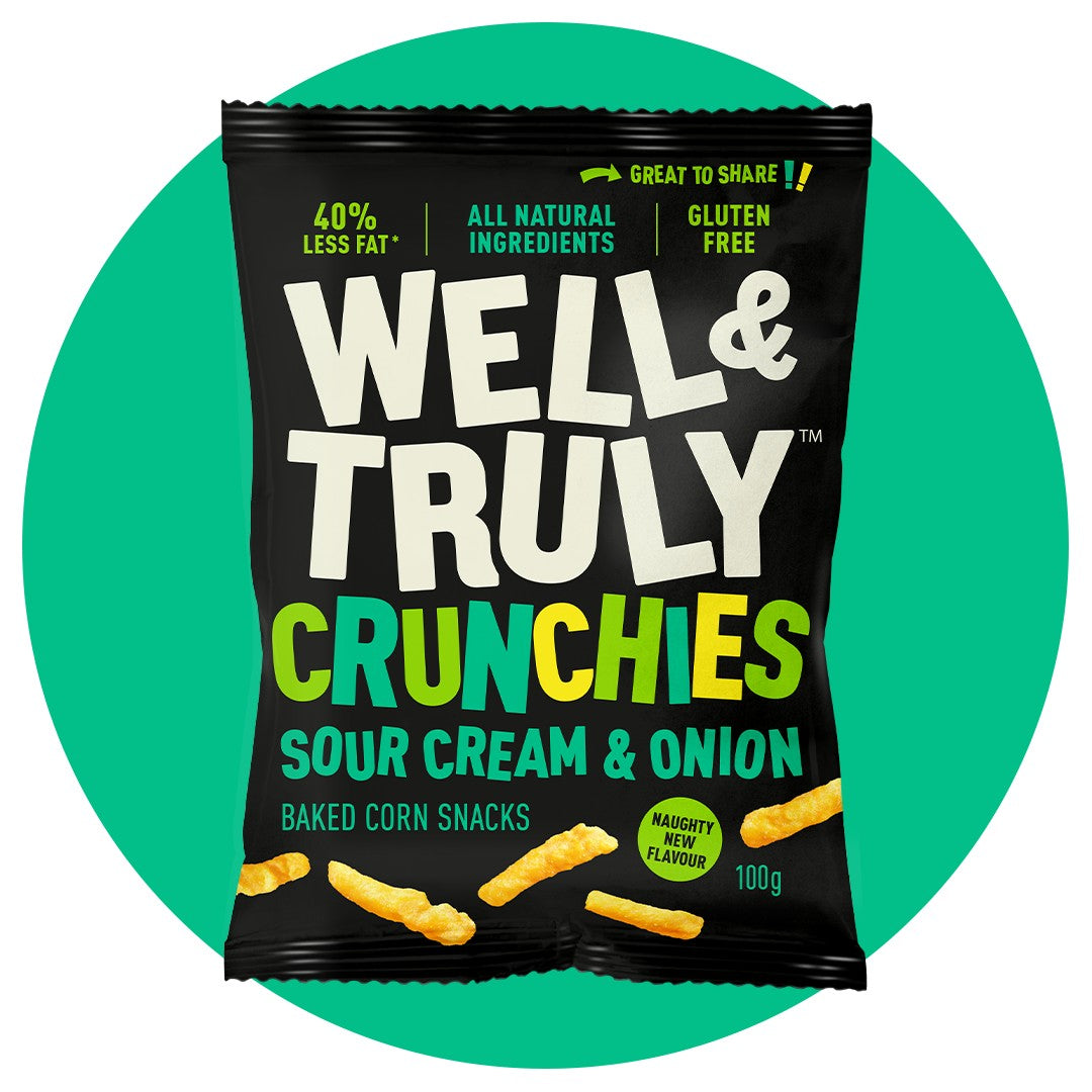 Well & Truly Sour Cream & Onion Crunchies (100g) | Gluten Free Baked Snack