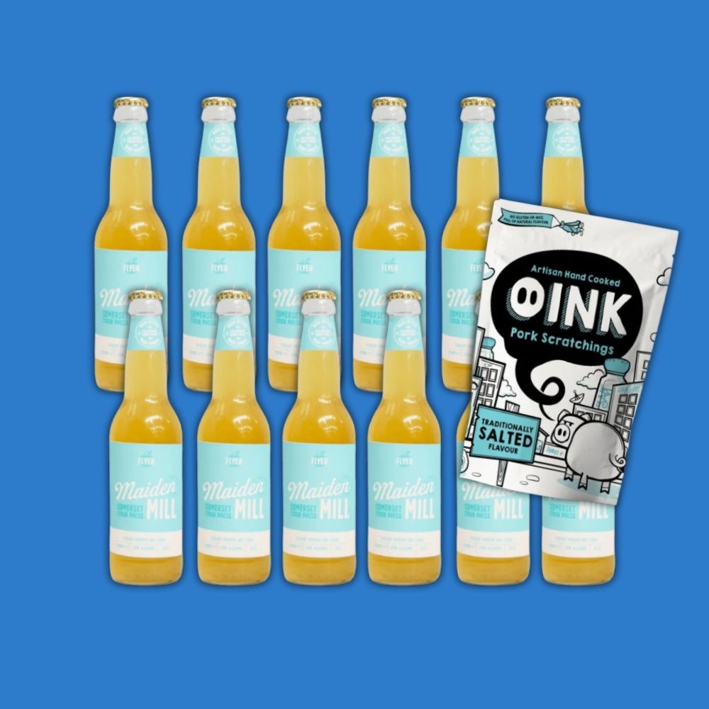 Maiden Mill Flyer Cider Pack | 12 Alcohol‑Free Ciders + Free Pork Scratchings