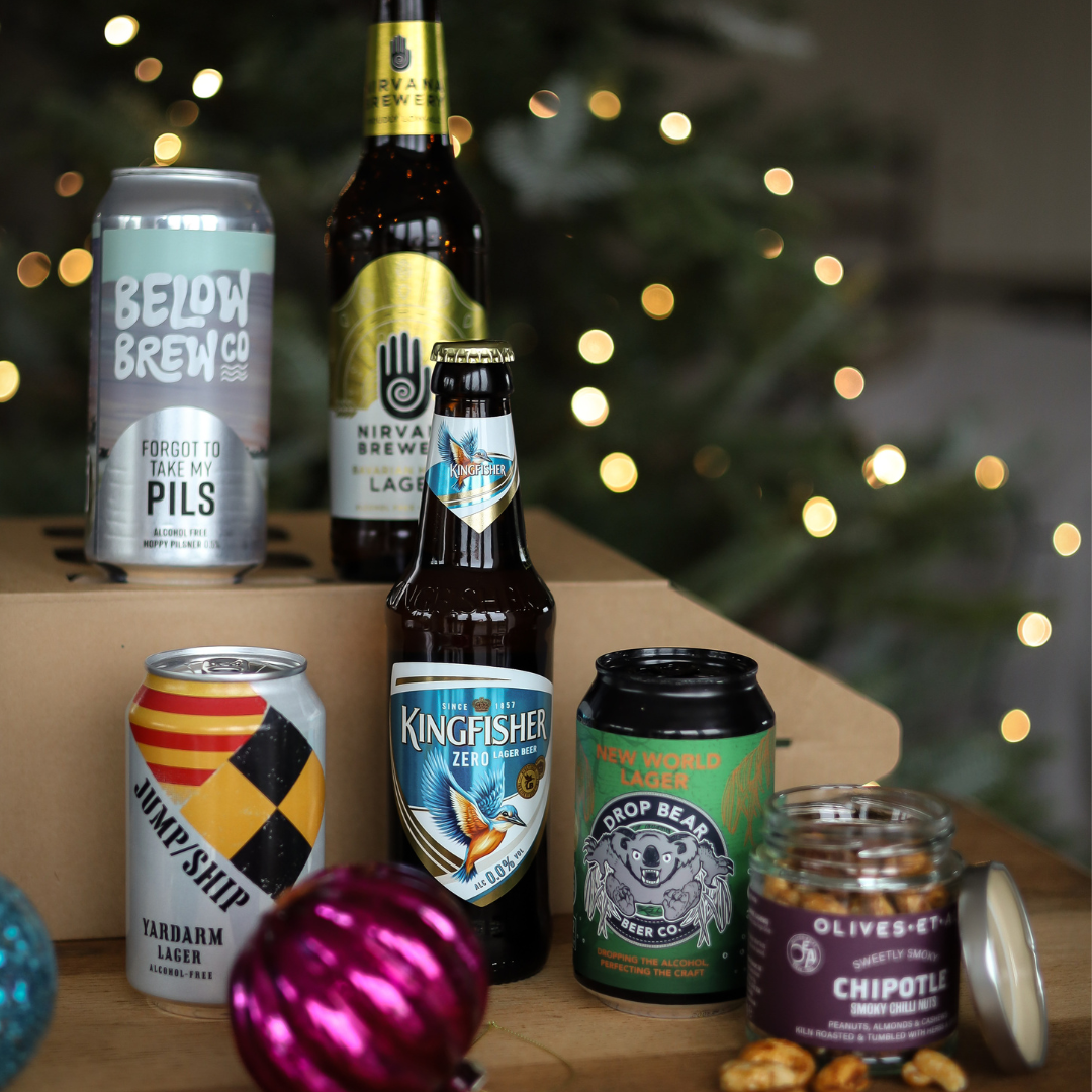 A perfect round' 5 Alcohol Free Lagers & Nuts in a Gift Box