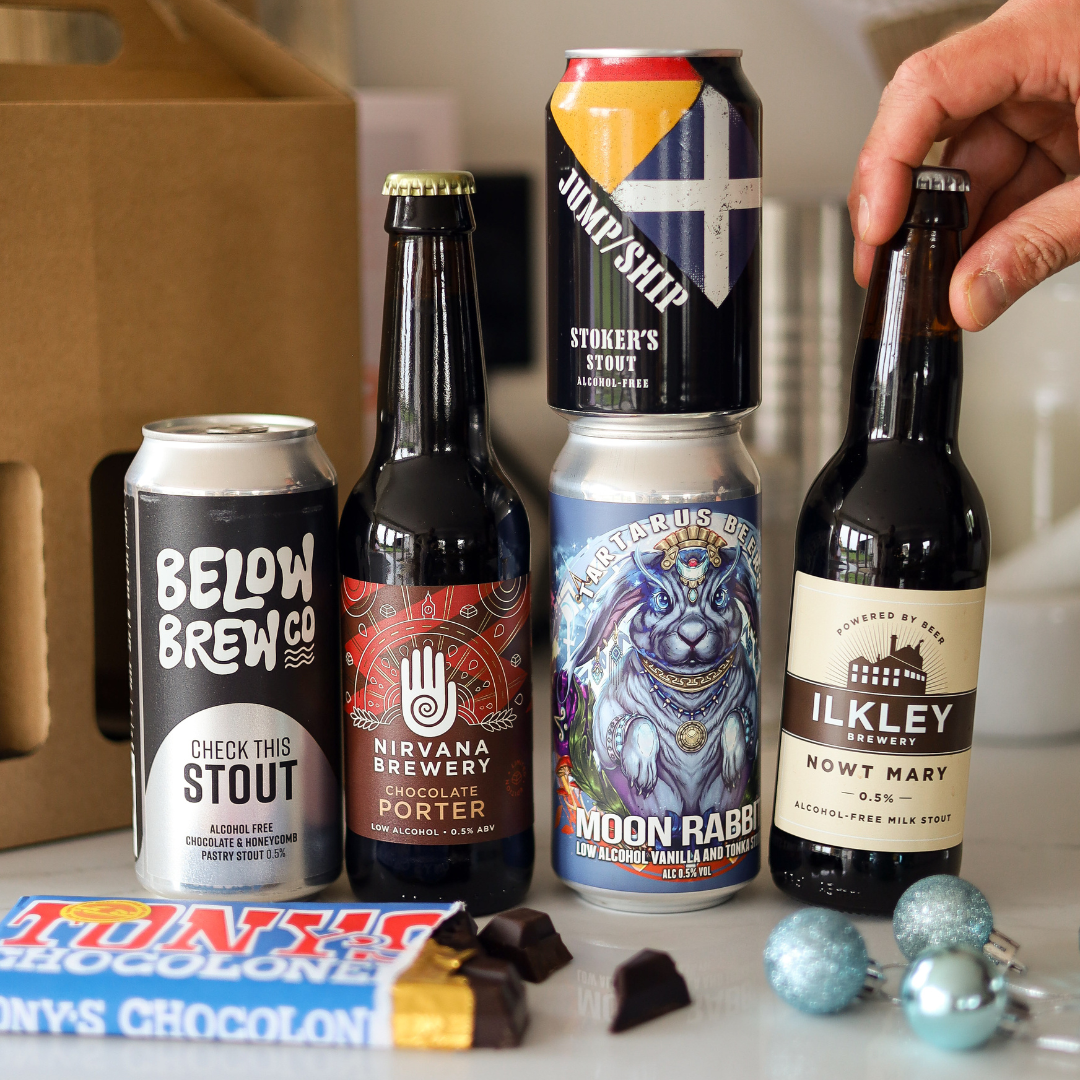 5 Bottle Alcohol Free Dark Beer, Chocolate Bar & Gift Box (Save 5%)