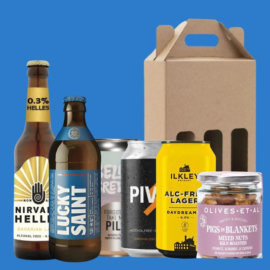 A perfect round' 5 Alcohol Free Lagers & Nuts in a Gift Box - Wise Bartender - Mixed Pack