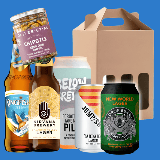 A perfect round' 5 Alcohol Free Lagers & Nuts in a Gift Box - Wise Bartender - Mixed Pack