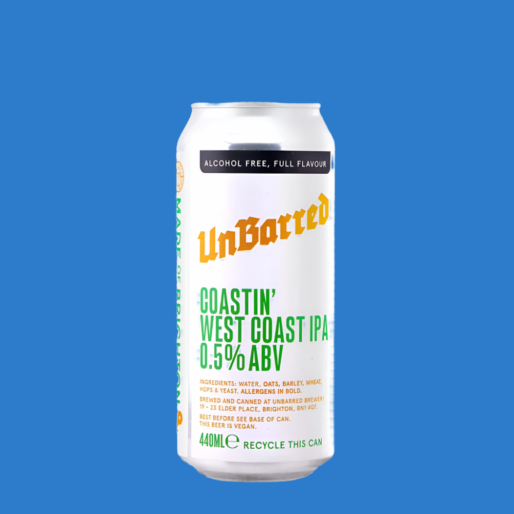 Unbarred Brewery 'Coastin' Alcohol Free West Coast IPA (0.5% ABV)