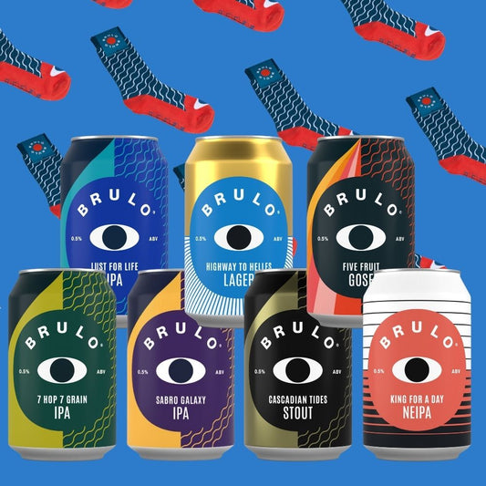 BRULO® 14‑Can Wise Pack – Mixed Alcohol‑Free Craft Beer Selection (0.5% ABV) FREE SOCKS - Wise Bartender - Brulo