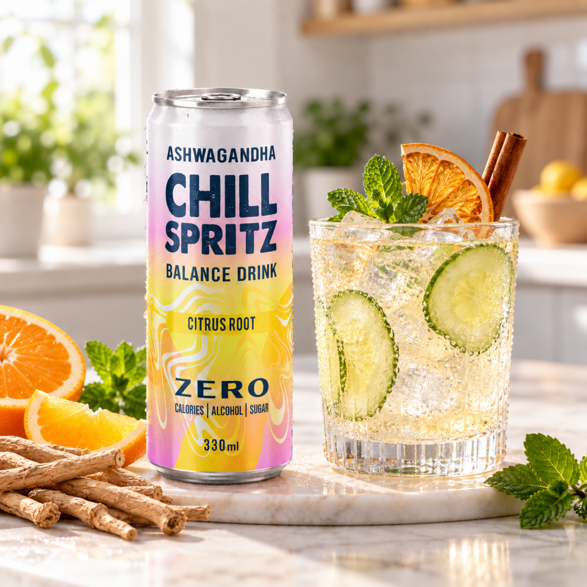 Chill Spritz Citrus Root – Alcohol-Free Functional Drink (0.0% ABV, 330ml Can) - Wise Bartender - Functional