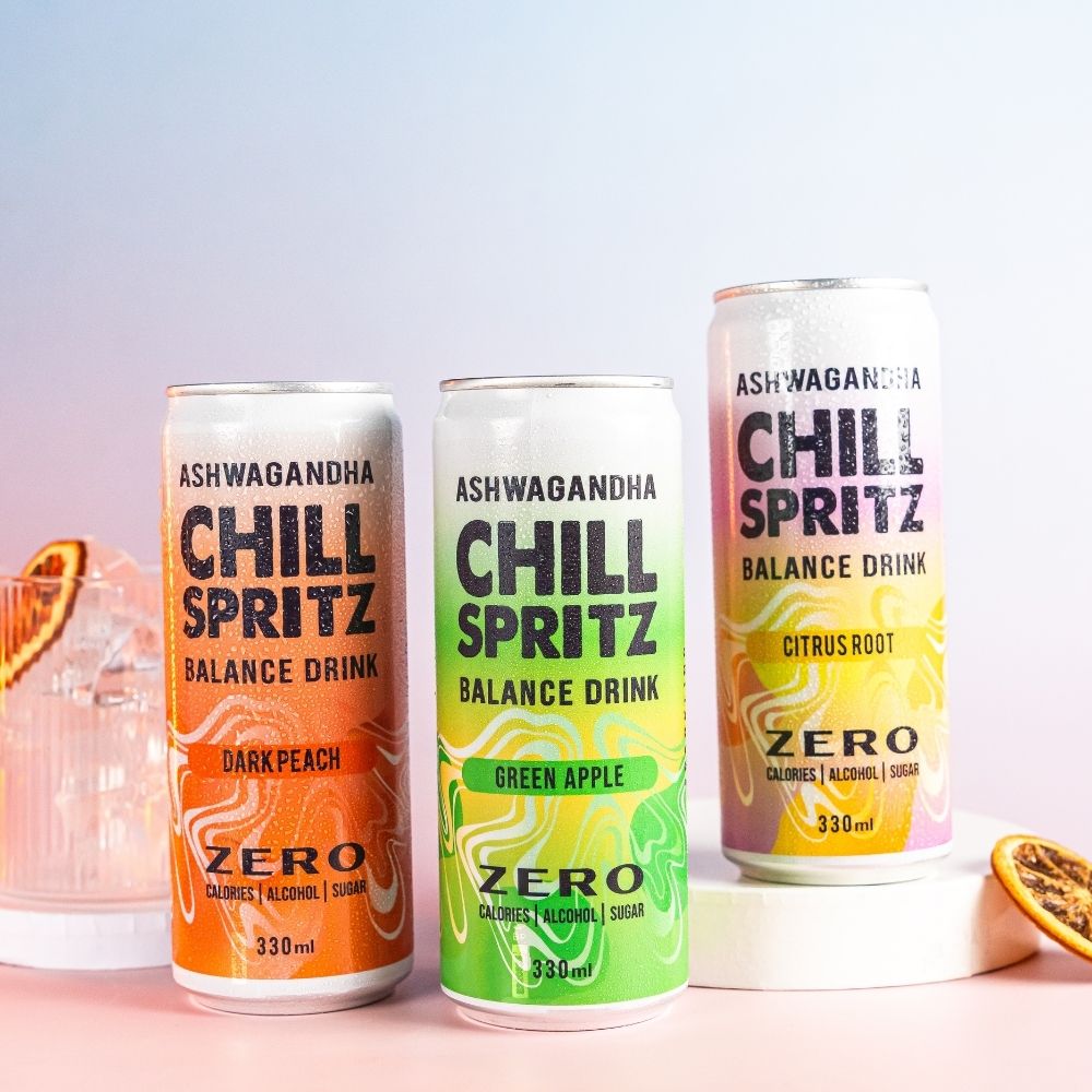 Chill Spritz Dark Peach - Alcohol - Free Functional Drink (0.0% ABV, 330ml Can) - Wise Bartender - Functional