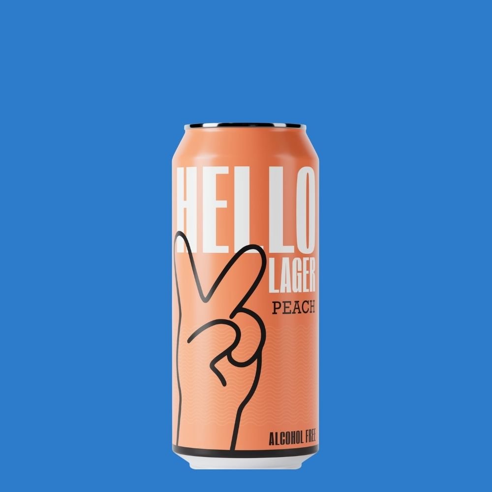 HELLO Lager Top w/ Peach 0.5% ABV | Alcohol‑Free Helles Lager 440ml Can - Wise Bartender - Lager