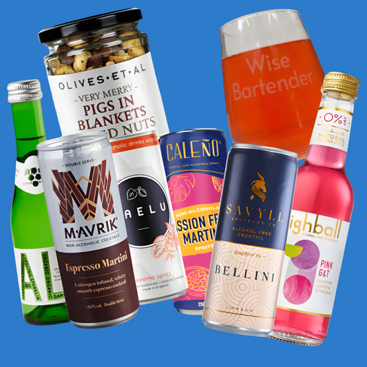 Hit the Wine & Cocktail Bars' Wise Pack- 6 Alcohol Free Drinks, Nuts and Glass Gift Pack (Save 5%)