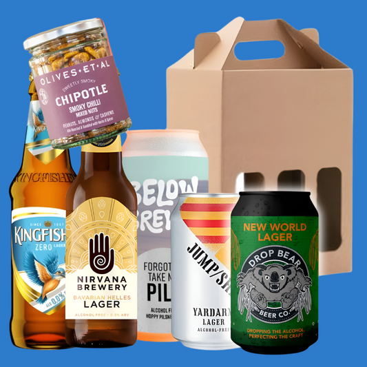 A perfect round' 5 Alcohol Free Lagers & Nuts in a Gift Box (Save 5%)