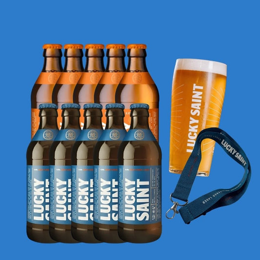 Lucky Saint 10 Beer Mixed Pack | FREE Glass & Lanyard - Wise Bartender - Beer