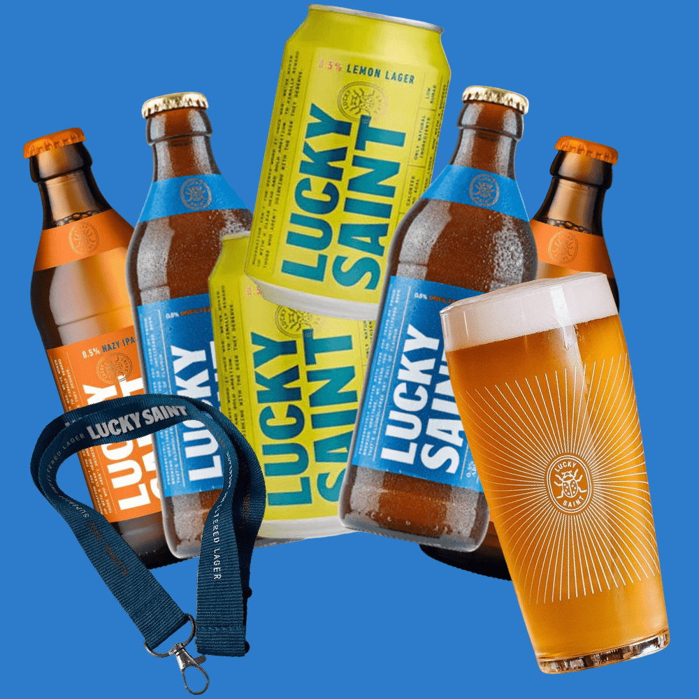 Lucky Saint 6 Beer Mixed Pack (0.5% ABV) FREE Glass & Lanyard - Wise Bartender - Beer