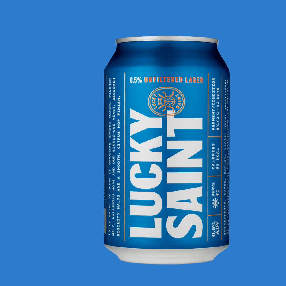 Alcohol Free  Non Alcoholic Lucky Saint Unfiltered Lager Can (0.5% ABV) - Wise Bartender - Wise Bartender