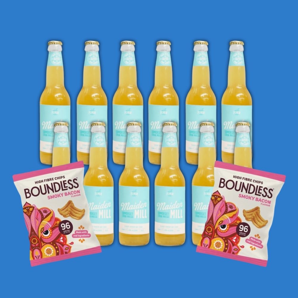 Maiden Mill Flyer Cider Pack | 12 Alcohol‑Free Ciders + Boundless Smoky Bacon Chips - Wise Bartender - Beer