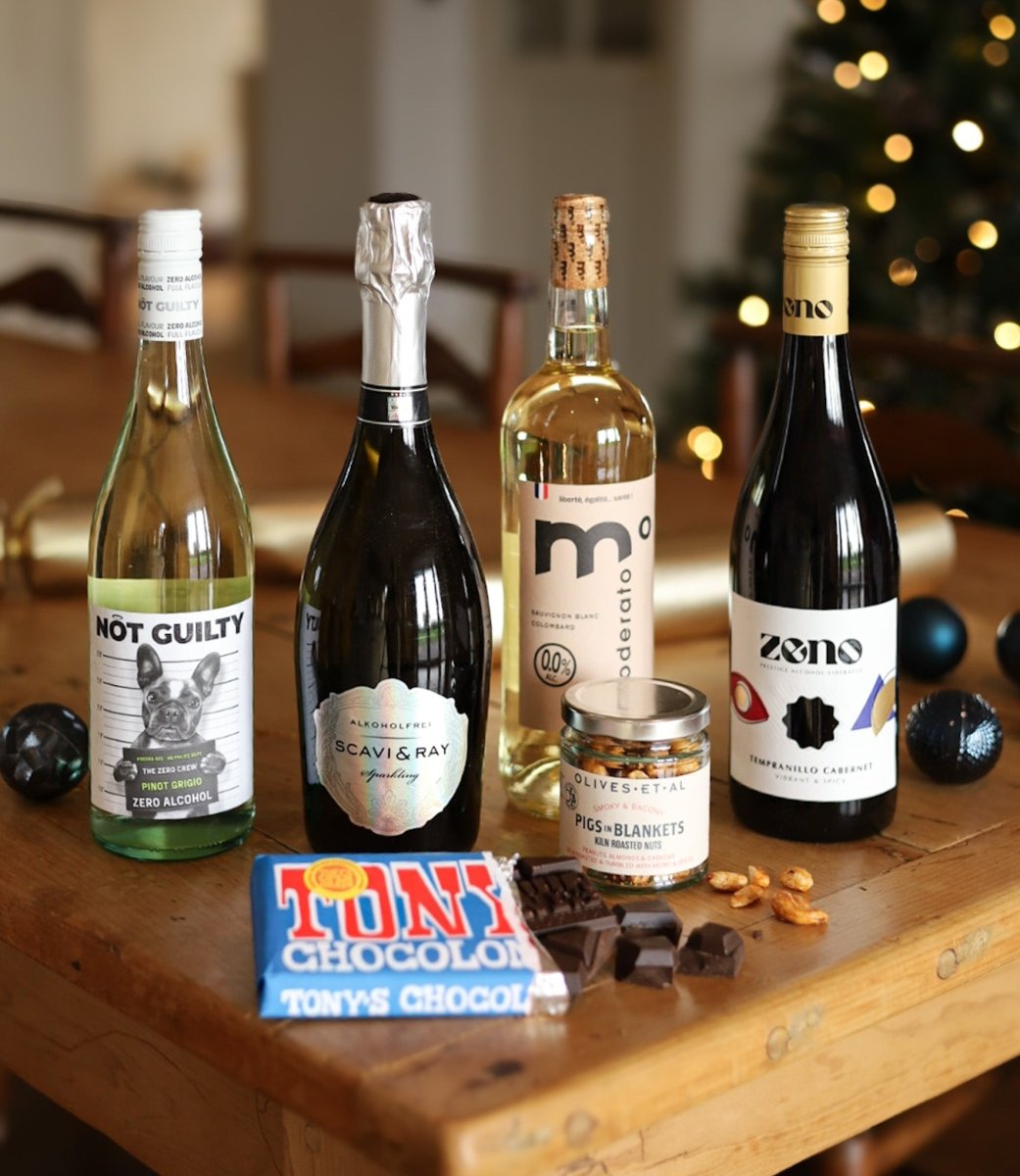 Ultimate Alcohol Free Wine & Snacks Gift Box (0.5% ABV) - Wise Bartender - Mixed Pack