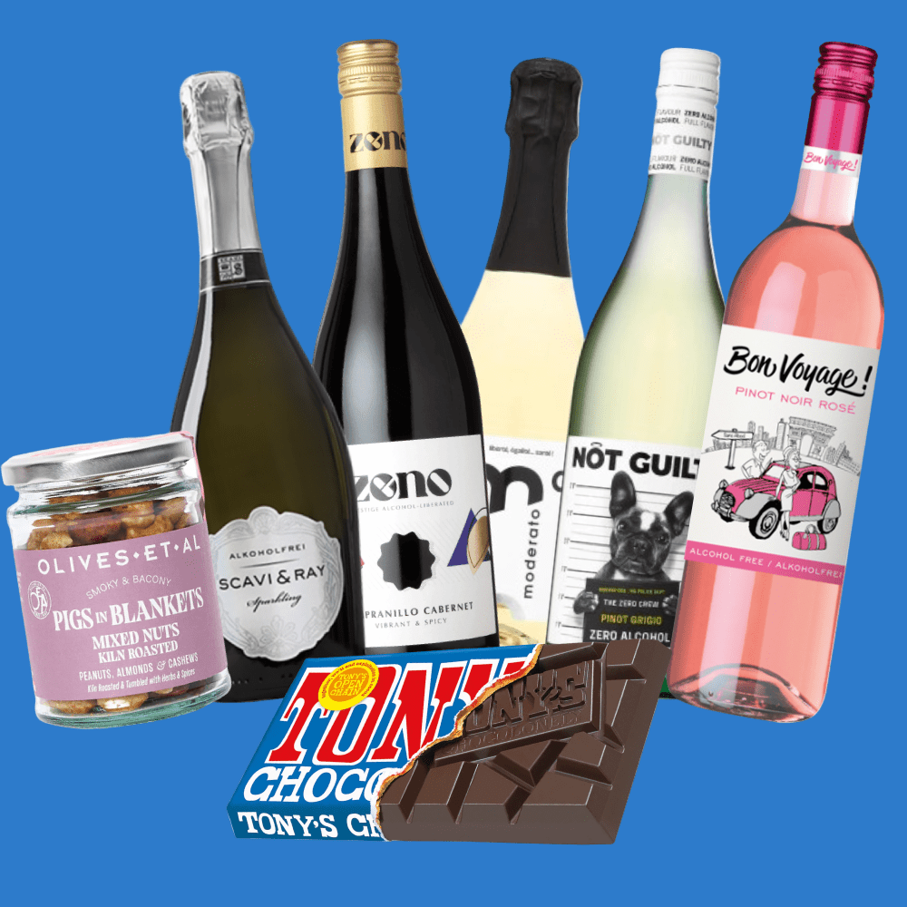 Ultimate Alcohol Free Wine & Snacks Gift Box (0.5% ABV) - Wise Bartender - Mixed Pack